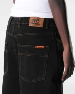Baggy Denim Shorts, Washed Black