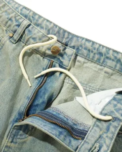 Scorpion Stitch Denim Shorts, Tinted Light Blue