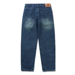 Straight Leg Denim Jeans, Distressed Indigo