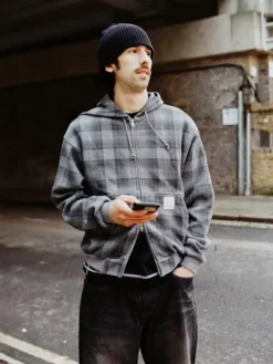 Waffle Zip-Thru Hood, Grey Plaid