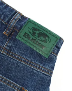 Wide Cut Denim Jeans, Dark Blue Slub